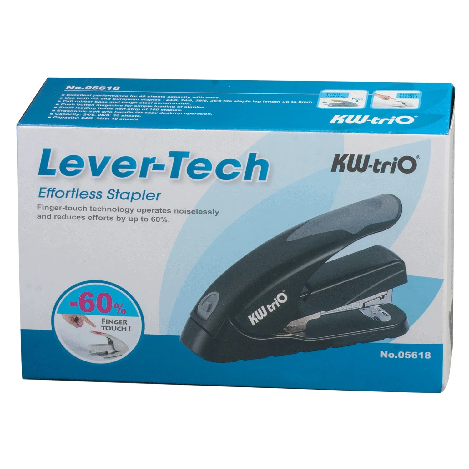 Степлер ЭНЕРГОСБЕРЕГАЮЩИЙ №24/6,24/8,26/6,26/8 KW-trio "Soft-touch", до 40 л,черный